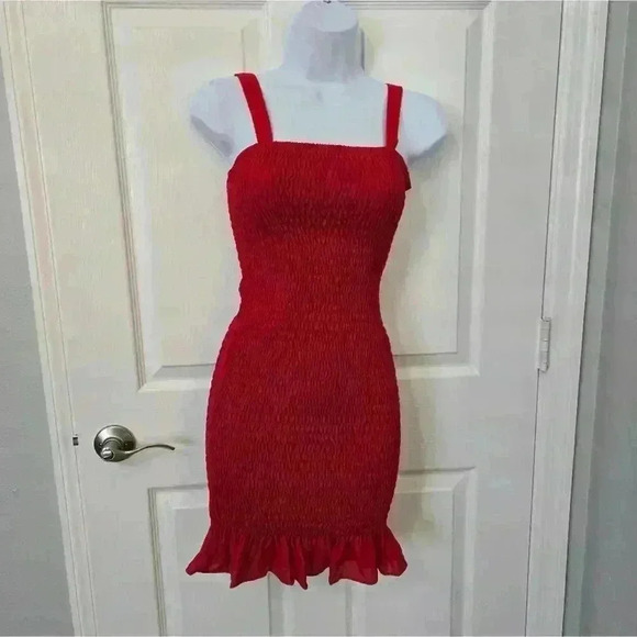 Krisa Smocked Tank Mini Dress NWT Red XS - Picture 11 of 13